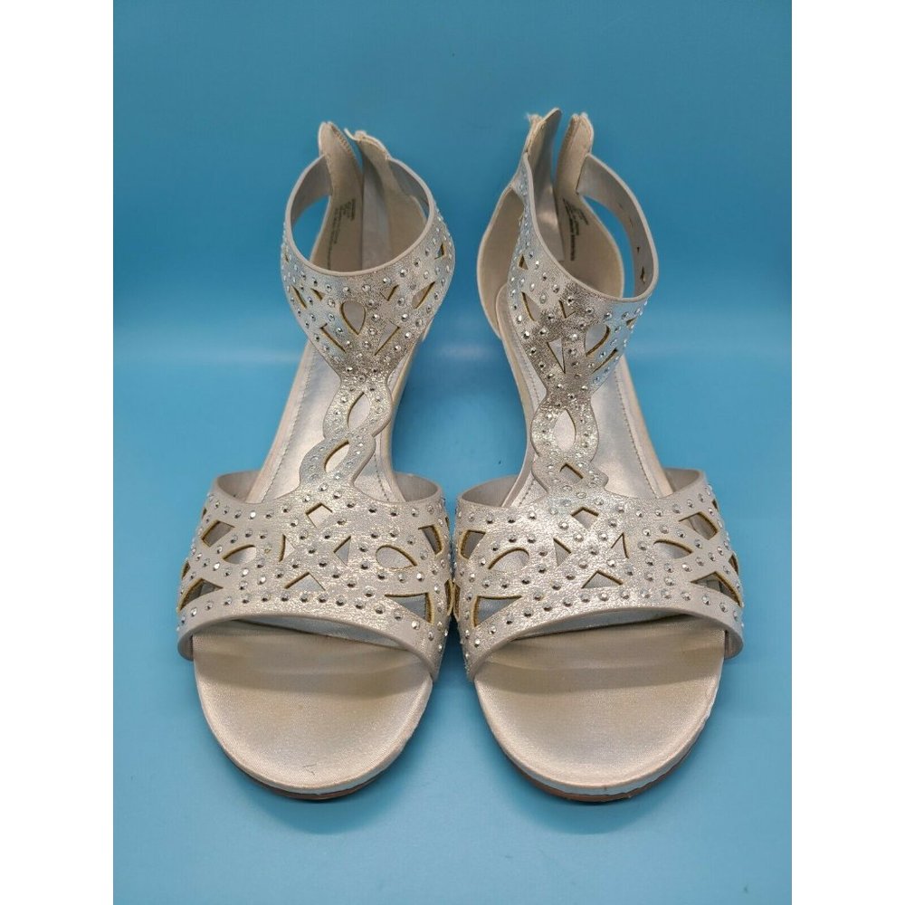 Maripe Womens Julia Silver Shiny Glitter Wedge Sandals Dressy Heels Size 7.5